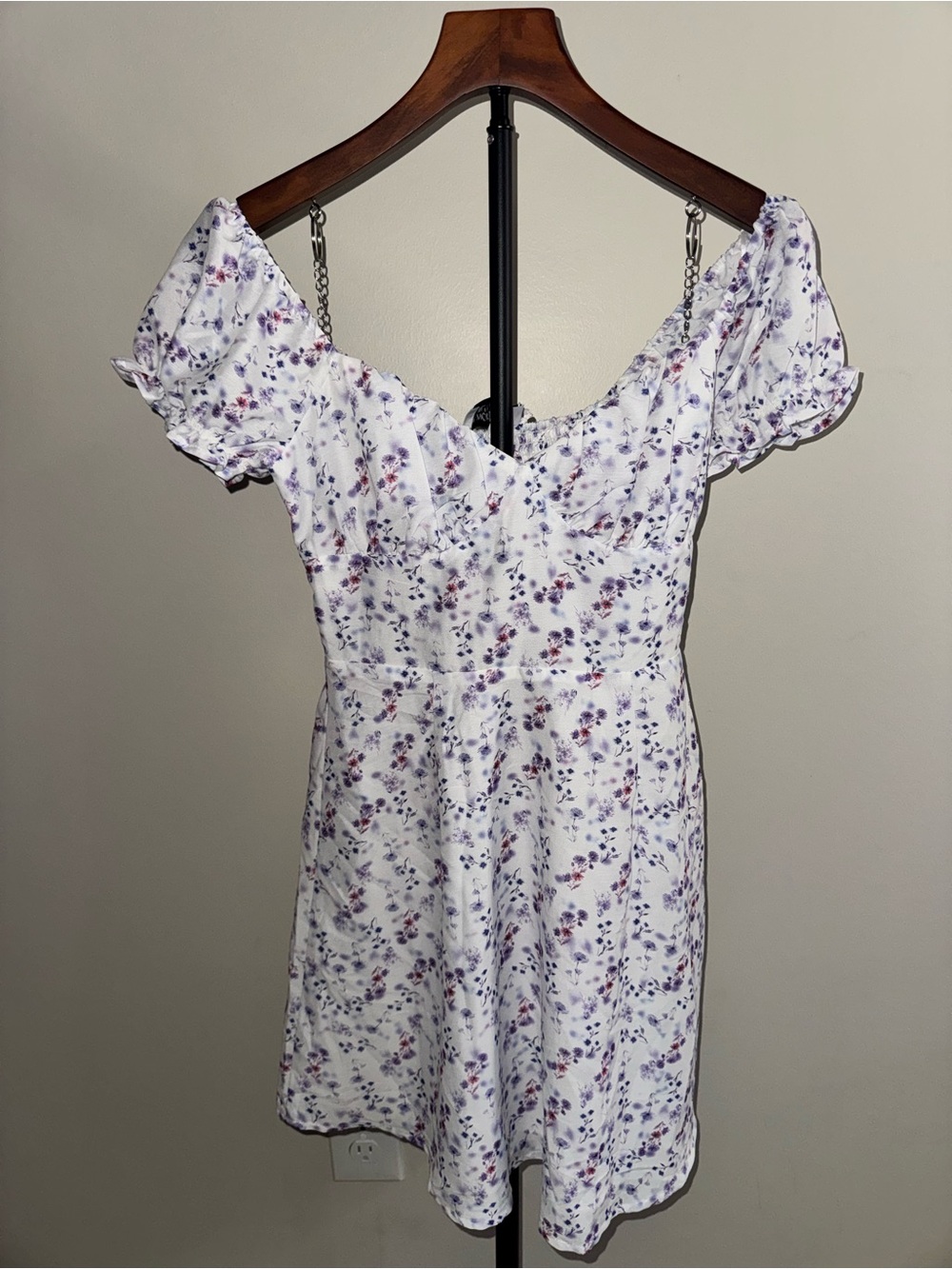 Princess Polly Floral Mini Dress Size 2 Purple Puff Sleeve Coquette